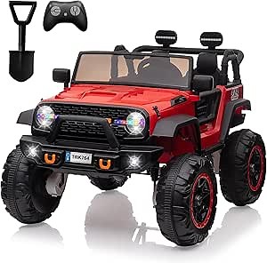 Kids Ride on Truck 2 Seats with Remote Control,24V 4 Motors + 7Ah Battery 19.7" Seat Width Electric Ride Toy for Kids 3+, with LED Light,Music,Various Speeds, USB (Red)