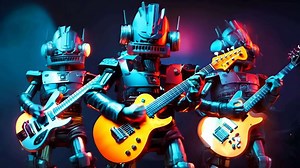 Download A group of robots playing guitars on a stage for free