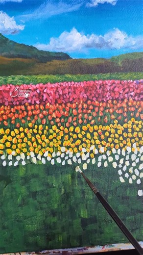 Acrylic painting of a colourful field of tulips 🌷😍#springtime #tulipfield #art #artist #artwork