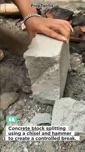 Concrete Block Splitting Hack! Chisel + Hammer Clean Break 🔨🧱 #construction #masonry #tools