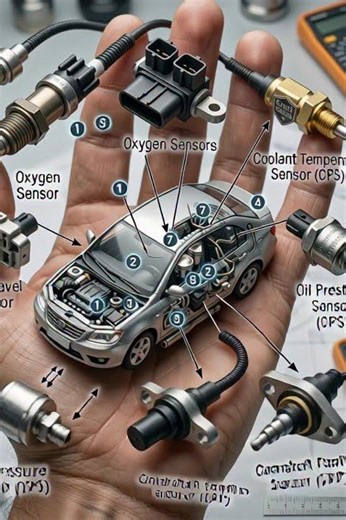 Key Components DisplayedThe image labels several critical engine sensors: