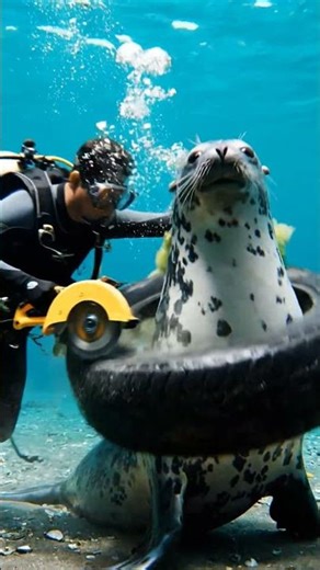 1 - Scuba Diver Uses Power Saw Underwater to Save Trapped Seal #UnderwaterRescue #aiwildlife