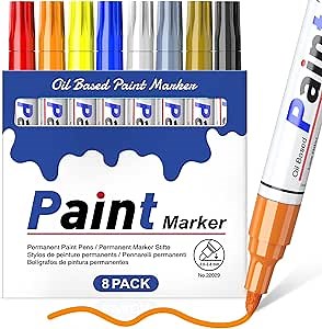 Permanent Paint Markers Paint Pens for Plastic Metal,Oil Based Paint Marker Pens Set, Quick Dry & Waterproof, Oil Paint Pen Paint Markers for Glass, Wood, Rock Painting, Tire, DIY Craft, 8 Colors