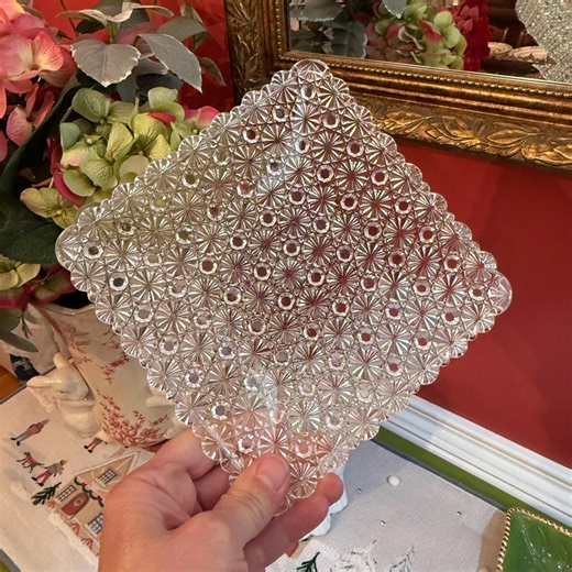 Vintage Clear Pressed Depression Glass Daisy and Button Square Salad Dessert Trinket or Display Plate Dish by L G Wright Glass Made in USA - Etsy
