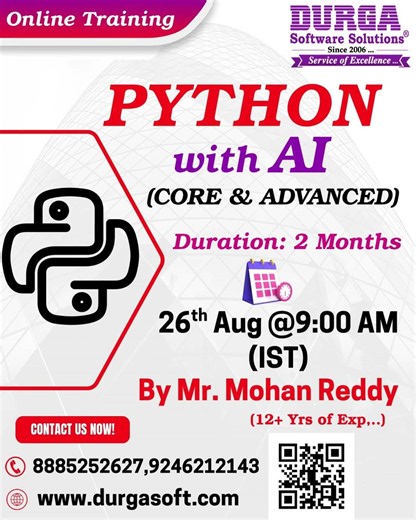 PYTHON with AI (CORE & ADVANCED) Online Training @ DURGASOFT #durgasoftware #pythonwithai #shorts