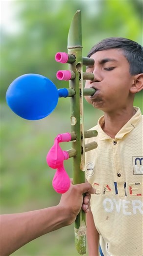 Creative Bamboo Magic! 🎋 DIY Triple Balloon Inflator 🎈#art #diy #toys