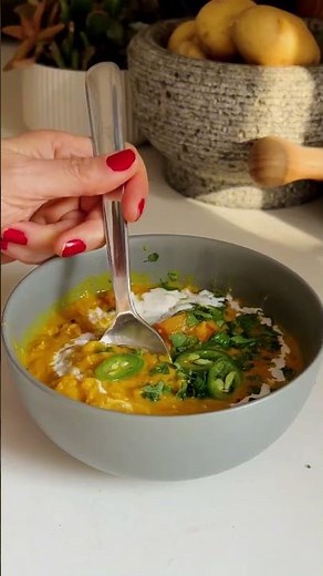 Vegan RED LENTIL soup with BUTTERNUT SQUASH