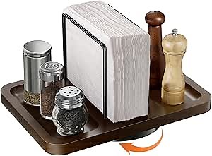 Napkin Holder for Table, Rotating Napkin Dispenser with Salt and Pepper Shakers Caddy, Standing Paper Towel Holder for Bathroom Kitchen Dining Table Decor