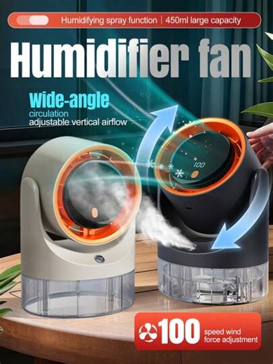 YTWO Portable Rechargeable Cooling Fan, 2-In-1 Desktop Fan And Humidifier, Wireless Air Cooler Fan, 16°C Mist Cooling Humidifier Fan, 100 Wind Speed Levels, 360° Rotation, LED Display, Long Battery Life, Quiet Desktop Air Conditioner | SHEIN