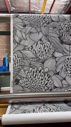 A glorious day of prints on the dye sub today… Here we have Telopea Bloom by @patriciabraune printing on our waterproof Zircon Zem base cloth. Just look at those mesmerising lines, all originally hand drawn by Patricia. Well done team! Keeping things running smoothly during this exceptionally busy time 💫 | Materialised