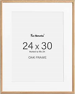 Fun Memories 24x30 Poster Frame, Solid Oak Wood Picture Frames, Modern Photo Frame for Wall 24x30 with 18x24 Mat, High Definition Plexiglass & Wall Hook Included (Beige, 1 Pack)