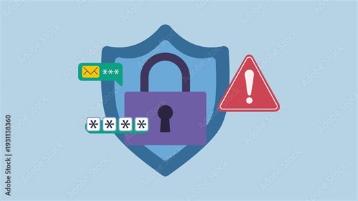 Password security by shield lock warning sign 2d Animation with Alpha Matte