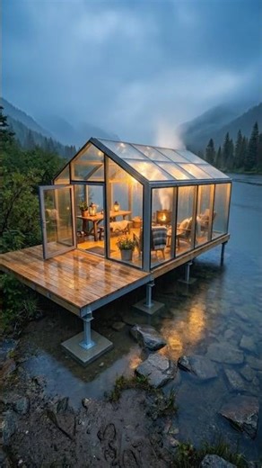 “Rainy Lake Build — Transparent Dream House Timelapse”
