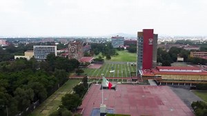 Front View Central University City Campus Unam Mexican Flag Waving