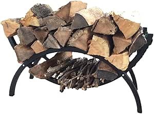 Woodhaven 3 Foot Crescent Firewood Rack Heavy Duty - Made in the USA - Indoor Outdoor Log Rack - Steel - Wood Log Holder - Black Powder Coat Finish (Cover)
