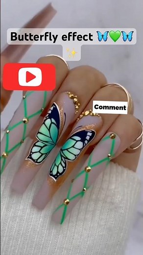 Emerald Green Butterfly & Gold Lattice Coffin Nails 🦋💚 tutorial