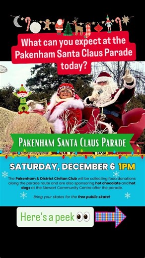 🎅 The Pakenham Santa Claus Parade is known for all the animals that jingle all the way around the village (twice!). Come see for yourself, today in Pakenham starting at 1pm! After the parade, skate for FREE at the Stewart Community Centre, and enjoy a warm hot chocolate and hot dog (also free, thanks to the Pakenham Civitan Club!) Donations for the Lanark County Food Bank will be collected during the parade. #SantaClausParade #SantaClausIsComingToTown #Pakenham #MississippiMills | Mississippi M