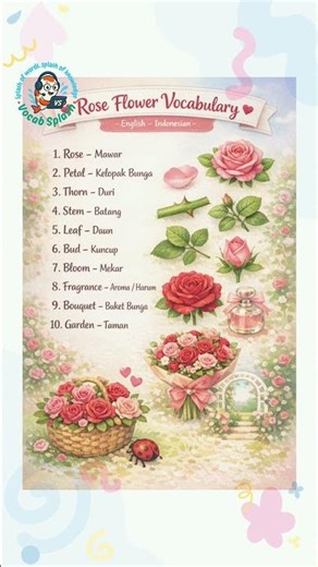 Learn rose flower vocabulary 🌹 English–Indonesian #englishvocabulary #learnenglish #vocab #rose