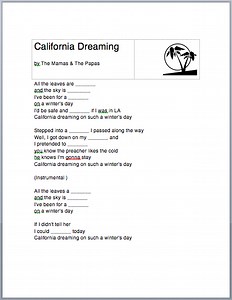 California Dreamin' Worksheet & Lyrics (ESL/EFL) - English Current