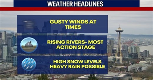 Seattle weather: Coastal winds, heavy mountain rain
