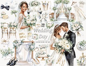 Elegant Wedding Clipart: Bride, Groom, Venue Scenes (50 PNG Digital Download) - Etsy