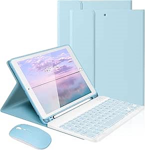 LAMA Wireless Keyboard Case with Mouse for iPad 10.2" 9th 8th 7th Generation, Detachable Bluetooth Keyboard with Pencil Holder for iPad 10.2 Inch/iPad Air 10.5"(3rd Gen)/iPad Pro 10.5 in, Blue