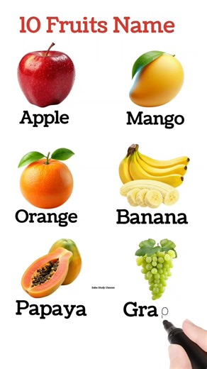 10 Fruits Name in English and Hindi 🍎 | Easy Learning for Kids #fruits #viral #shorts