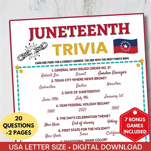 Juneteenth Trivia Game Printable,black History Quiz for Adults & Kids,freedom Day Activity,jubilee Day Party Games,fun Classroom Activities - Etsy Australia