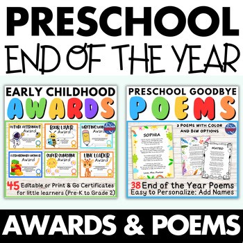 Preschool End of the Year Awards & Goodbye Poems | Certificates & Keepsake