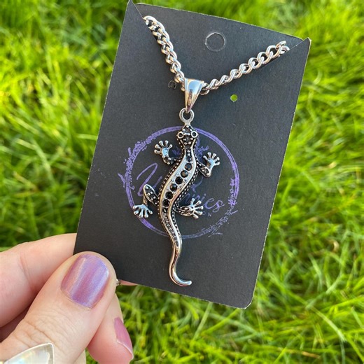 Lizard Pendant - Stainless Steel // Gothic Jewellery, Gecko - Etsy