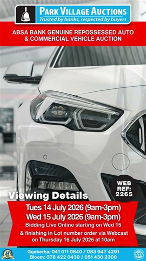 ABSA PE and Bloemfontein Repo Vehicle Auction July 2026