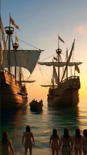 The Santa Maria, the Pinta, and The Niña, at the discovery of The Americas