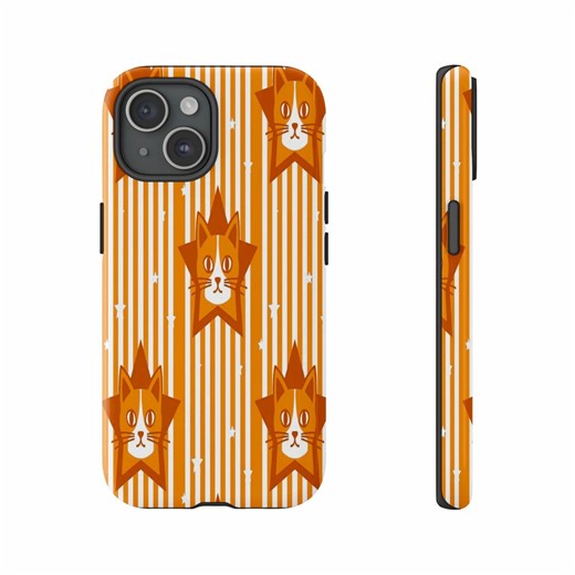 Orange Star Cat Tough Phone Case, Striped Kitten Art - Etsy