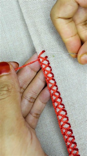 Easy hand stitch border for beginner #embroidery #loopstitch #latest #beginnersstitch #sewing #diyn
