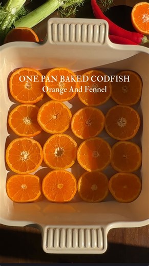 Ammi’s Kitchen | food content creator on Instagram: "One Pan Baked Codfish With orange And Fennel!! 🐠🍊 This baked codfish with fennel and citrus is a gorgeous and delicious dinner that is packed with bold flavors! it’s light, bright, healthy and super flavorful !! Full recipe Below ⬇️ INGREDIENTS 2 lb codfish filet, cut into large pieces 3-4 small oranges, thinly sliced 1 fennel, thinly sliced 2 tablespoons capers 1/4 cup orange juice Salt to taste For the butter mix 1/4 stick of butter 1 teas