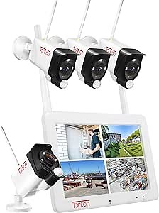 [3MP&2-Way Audio&Floodlight] Tonton Portable LCD Security Camera System Wireless, 7" IPS Touchscreen Monitor,4CH NVR and 4PCS 3MP Floodlight Cameras with PIR Sensor,32GB SD Card Included