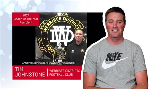 🗣️ "Tim made me feel like I belonged somewhere." The Stack MVP Awards give us the opportunity to recognize the truly outstanding coaches inspiring the next generation - just like Werribee Districts Football Club (official)'s Tim Johnstone. Take a bow, Coach Tim! 🏆🫡 | Stack Sports