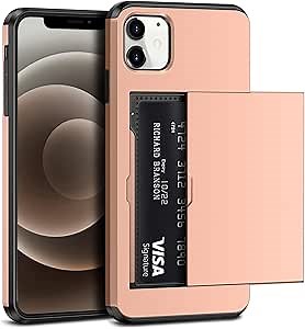 Vofolen Compatible with iPhone 12 Mini Case 5G Wallet Cover Card Holder ID Slot Sliding Door Hidden Back Pocket Anti-Scratch Dual Layer Bumper Protective Compatible with iPhone 12 Mini Rose Gold