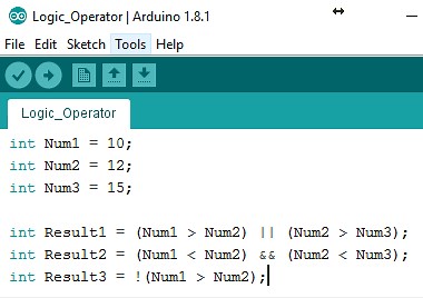 Arduino IDE: Boolean or Logical Operators