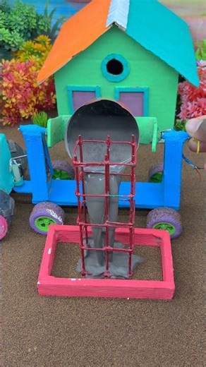 Mini Cement Pouring with Steel Frame 🏗️|Strong Foundation DIY Satisfying Build#shorts#youtubeshorts