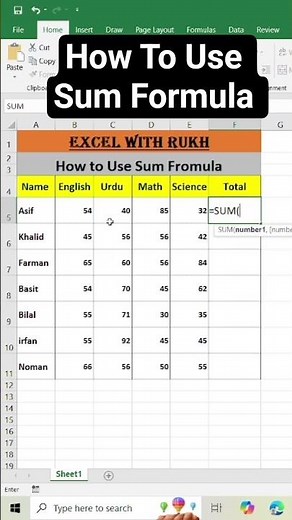 How to Use SUM Formula in Excel | Urdu#excelforbeginners #excelshorts #excelurdu
