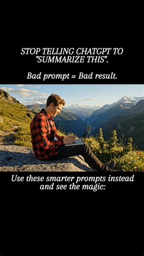 ChatGPT | LLM | Prompts | AI | Technology on Instagram: "Prompts 👇 1. Expert Summary Transformer Prompt: “Summarize the following text into a highly structured, easy-to-understand summary that extracts every major point, key idea, and critical insight. Write it so clear that even a 12-year-old can understand it without missing anything important. Include bullet points, examples, and real-world meaning. Here is the text: [paste text].” 2. One-Page Master Summary Prompt: “Turn the following long 
