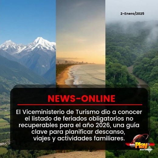 🟠#TurismoPlay✈️ ▶️ #Ecuador🇪🇨 2026: calendario oficial de feriados obligatorios.
