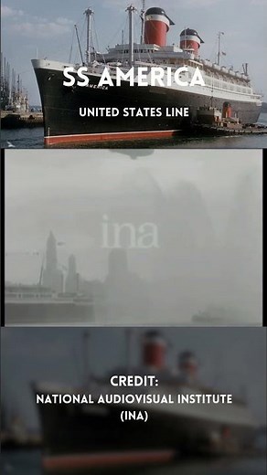 SS America sounds her Horn as she arrives in New York (1946)