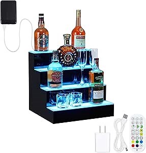 Acekool LED Lighted Liquor Bottle Display, 4 Tier 16 Inch LED Bar Display Shelf with Remote & App Control, Acrylic Lighted Bottle Display Stand, 16 Colors, 4 Modes, Bar Shelves for Liquor Bottles