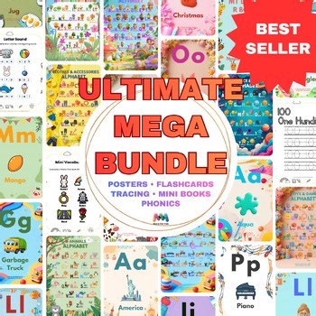 Mega Bundle: Alphabet Mini Book Themed Flashcards Posters Tracing Phonics