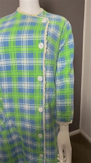 1960's Quilted Flannel Duster Robe House Coat Plaid Seafoam X Blue M/L - Etsy