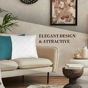 Pretty House Throw Pillow Filled Cushions, Set of 2 Light Weight White Throw Cushions, 14 x 14 inches Decorative Throw Pillow for Couch/Bed, Soft Aesthetic Pillows with Quilted Fabric