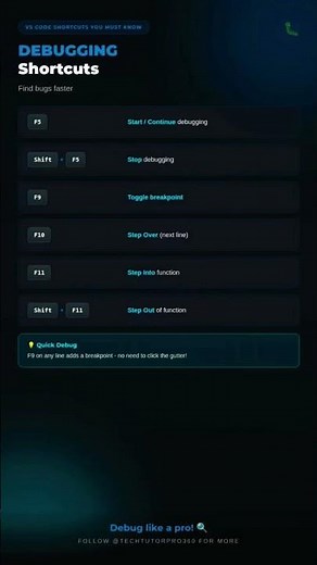 VS Code Debugging Shortcuts ⚡ | Find Bugs 🐞 Like a Pro Faster 😅 #coding #vscode #programming