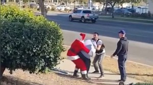 ‘Get him, Santa’: Officers dressed up as Santa Claus and elf tackle suspects at California mall